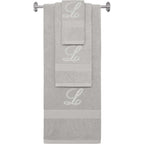 Silver monogrammed towel set with Silver thread, Diana Script font, initial L - 540 GSM cotton 3-piece