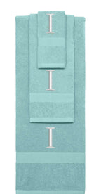 Nautical Teal monogrammed towel set with Silver thread, Times New Roman font, initial I - 540 GSM cotton 3-piece