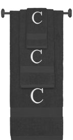 Charcoal monogrammed towel set with Silver thread, Times New Roman font, initial C - 540 GSM cotton 3-piece