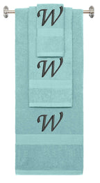 Nautical Teal monogrammed towel set with Black thread, Chancery font, initial W - 540 GSM cotton 3-piece