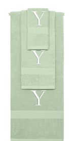 Mint Green monogrammed towel set with White thread, Times New Roman font, initial Y - 540 GSM cotton 3-piece