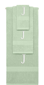 Mint Green monogrammed towel set with White thread, Times New Roman font, initial J - 540 GSM cotton 3-piece