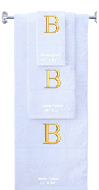 White monogrammed towel set with Gold thread, Times New Roman font, initial B - 540 GSM cotton 3-piece