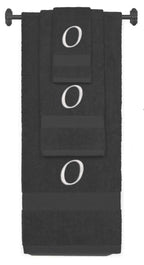 Charcoal monogrammed towel set with Silver thread, Chancery font, initial O - 540 GSM cotton 3-piece