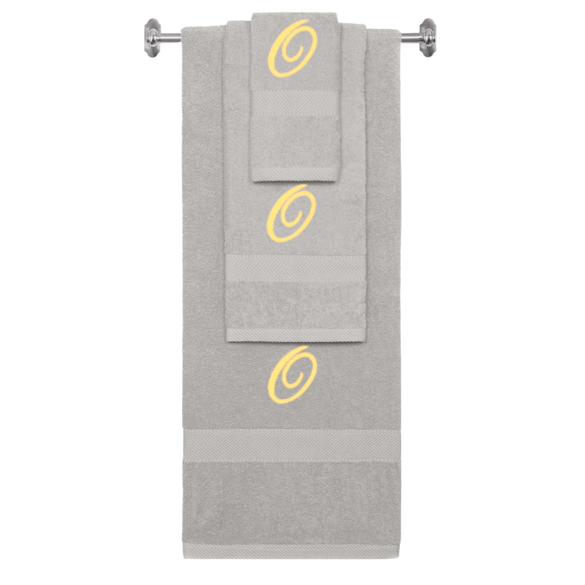 Silver monogrammed towel set with Gold thread, Diana Script font, initial O - 540 GSM cotton 3-piece