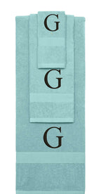 Nautical Teal monogrammed towel set with Black thread, Times New Roman font, initial G - 540 GSM cotton 3-piece