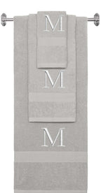 Silver monogrammed towel set with Silver thread, Times New Roman font, initial M - 540 GSM cotton 3-piece