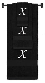 Black monogrammed towel set with White thread, Chancery font, initial X - 540 GSM cotton 3-piece