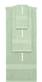 Mint Green monogrammed towel set with White thread, Times New Roman font, initial I - 540 GSM cotton 3-piece
