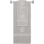 Silver monogrammed towel set with Silver thread, Diana Script font, initial C - 540 GSM cotton 3-piece