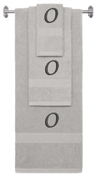 Silver monogrammed towel set with Black thread, Chancery font, initial O - 540 GSM cotton 3-piece