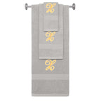 Silver monogrammed towel set with Gold thread, Diana Script font, initial X - 540 GSM cotton 3-piece
