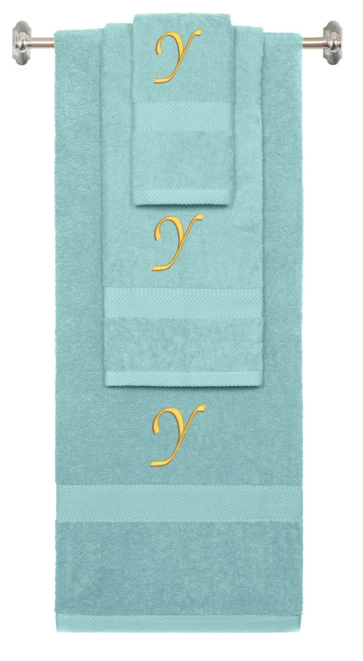 Nautical Teal monogrammed towel set with Gold thread, Chancery font, initial Z - 540 GSM cotton 3-piece