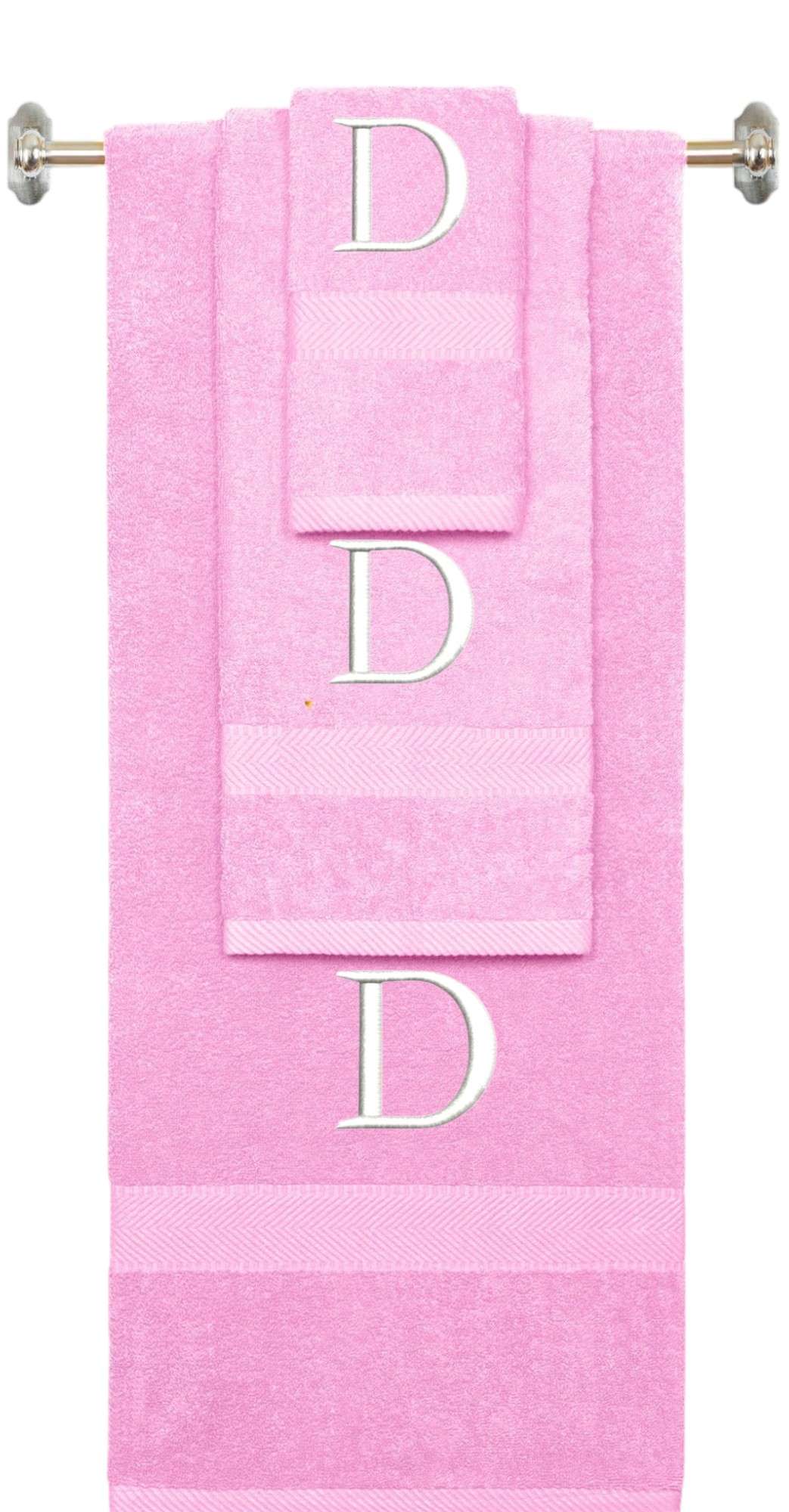 Purple monogrammed towel set with Black thread, Times New Roman font, initial D - 540 GSM cotton 3-piece