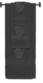 Charcoal monogrammed towel set with Black thread, Diana Script font, initial Y - 540 GSM cotton 3-piece