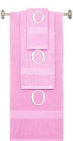 Purple monogrammed towel set with Black thread, Times New Roman font, initial O - 540 GSM cotton 3-piece