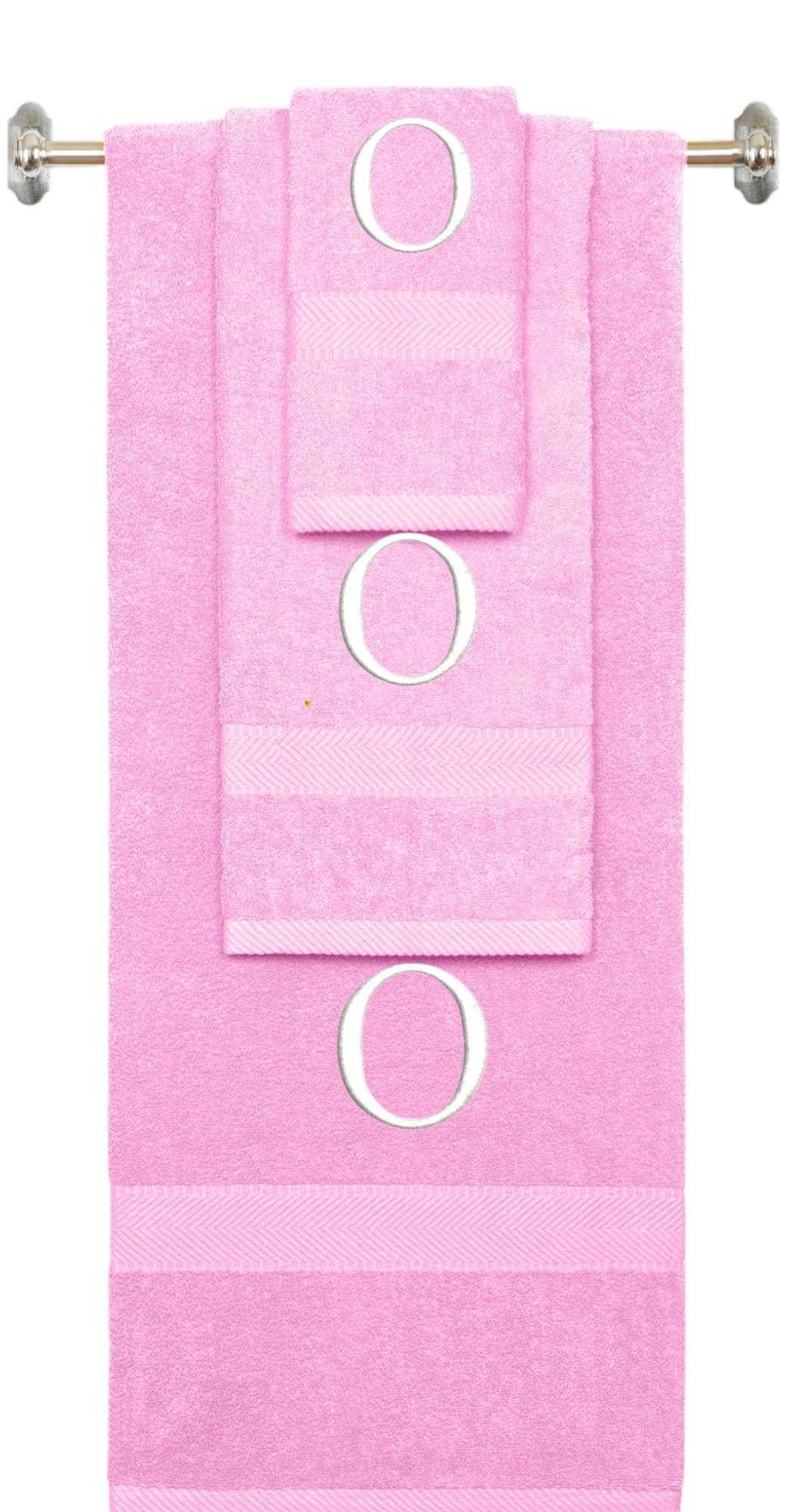 Purple monogrammed towel set with Black thread, Times New Roman font, initial O - 540 GSM cotton 3-piece