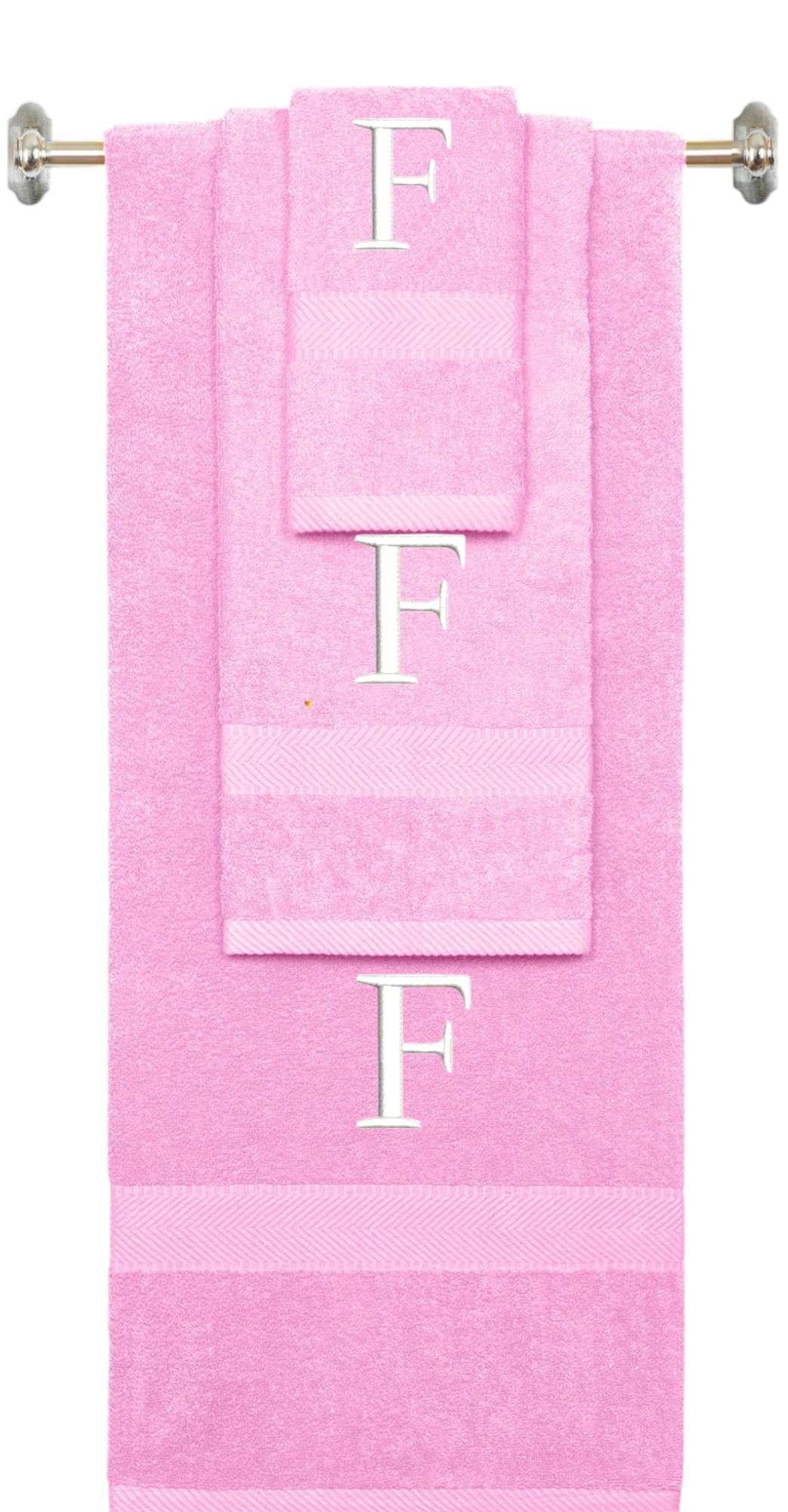 Purple monogrammed towel set with Black thread, Times New Roman font, initial F - 540 GSM cotton 3-piece