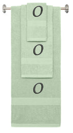 Mint Green monogrammed towel set with Black thread, Chancery font, initial O - 540 GSM cotton 3-piece