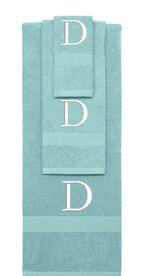 Nautical Teal monogrammed towel set with White thread, Times New Roman font, initial D - 540 GSM cotton 3-piece