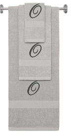 Silver monogrammed towel set with Black thread, Diana Script font, initial O - 540 GSM cotton 3-piece