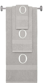 Silver monogrammed towel set with White thread, Times New Roman font, initial O - 540 GSM cotton 3-piece