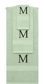 Mint Green monogrammed towel set with Black thread, Times New Roman font, initial M - 540 GSM cotton 3-piece