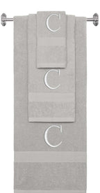 Silver monogrammed towel set with Silver thread, Times New Roman font, initial C - 540 GSM cotton 3-piece