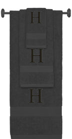 Charcoal monogrammed towel set with Black thread, Times New Roman font, initial H - 540 GSM cotton 3-piece
