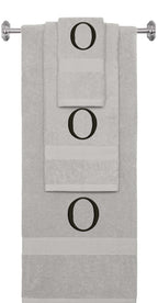 Silver monogrammed towel set with Black thread, Times New Roman font, initial O - 540 GSM cotton 3-piece