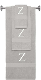Silver monogrammed towel set with White thread, Times New Roman font, initial Z - 540 GSM cotton 3-piece