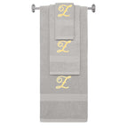 Silver monogrammed towel set with Gold thread, Diana Script font, initial Z - 540 GSM cotton 3-piece