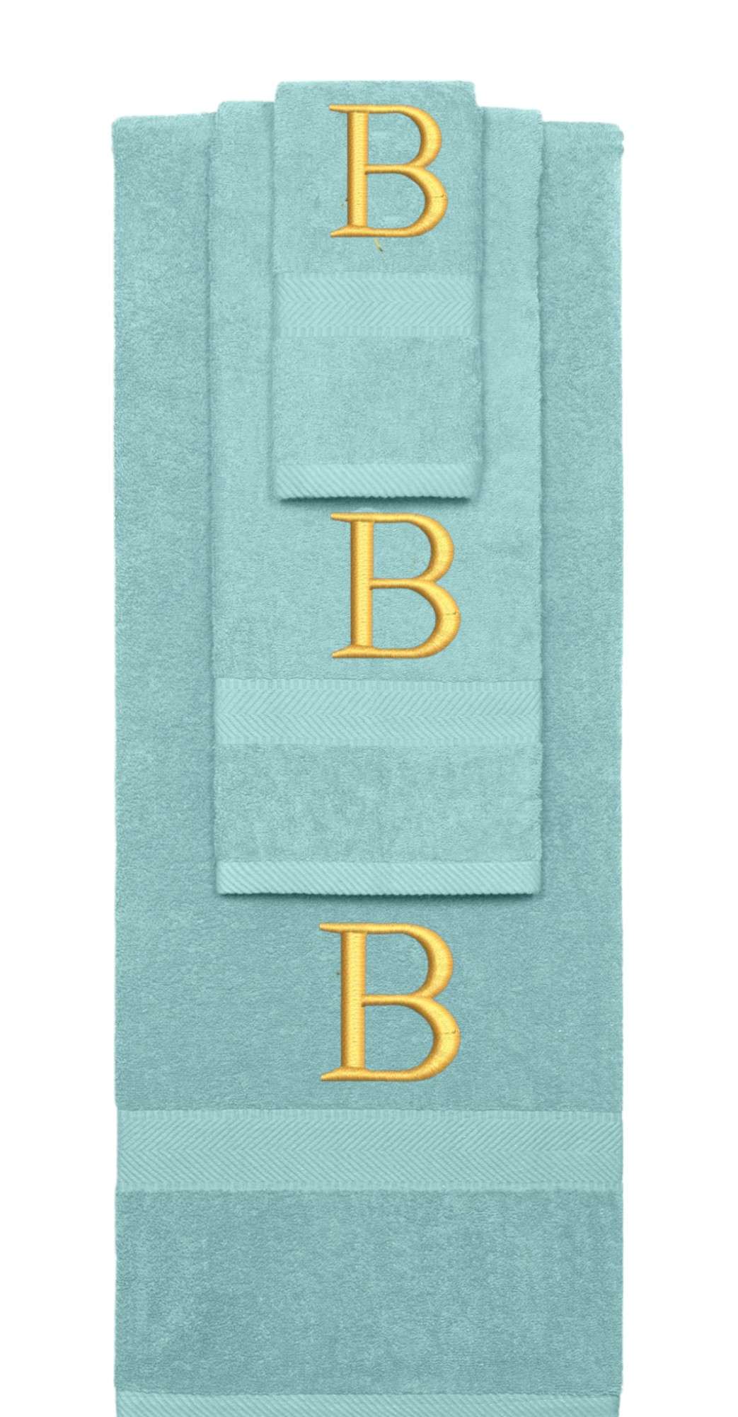 Nautical Teal monogrammed towel set with Black thread, Times New Roman font, initial Z - 540 GSM cotton 3-piece