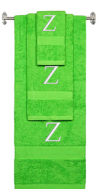 Lime monogrammed towel set with Silver thread, Times New Roman font, initial Z - 540 GSM cotton 3-piece
