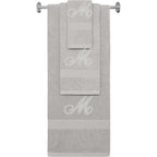 Silver monogrammed towel set with Silver thread, Diana Script font, initial M - 540 GSM cotton 3-piece
