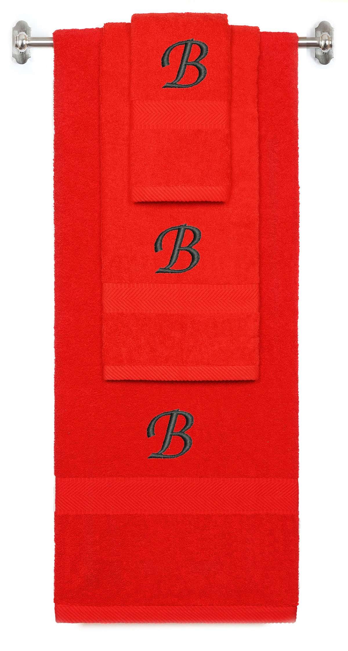 Monogrammed 3-Piece Towel Set - Red Bath, Hand & Washcloth - Embroidered Secondary image
