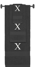 Charcoal monogrammed towel set with White thread, Times New Roman font, initial X - 540 GSM cotton 3-piece