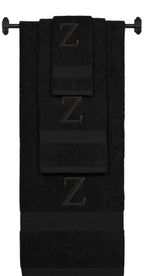 Black monogrammed towel set with Black thread, Times New Roman font, initial Z - 540 GSM cotton 3-piece