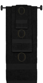 Black monogrammed towel set with Black thread, Times New Roman font, initial O - 540 GSM cotton 3-piece