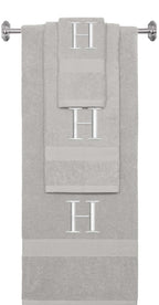 Silver monogrammed towel set with Silver thread, Times New Roman font, initial H - 540 GSM cotton 3-piece
