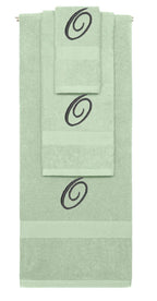 Mint Green monogrammed towel set with Black thread, Diana Script font, initial O - 540 GSM cotton 3-piece
