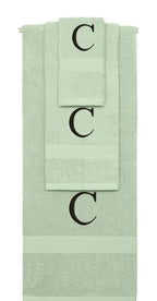 Mint Green monogrammed towel set with Black thread, Times New Roman font, initial C - 540 GSM cotton 3-piece