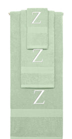 Mint Green monogrammed towel set with White thread, Times New Roman font, initial Z - 540 GSM cotton 3-piece