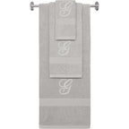 Silver monogrammed towel set with Silver thread, Diana Script font, initial G - 540 GSM cotton 3-piece