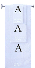 White monogrammed towel set with Black thread, Times New Roman font, initial A - 540 GSM cotton 3-piece