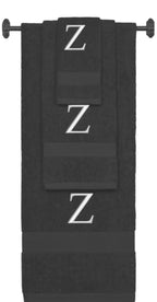 Charcoal monogrammed towel set with Silver thread, Times New Roman font, initial Z - 540 GSM cotton 3-piece
