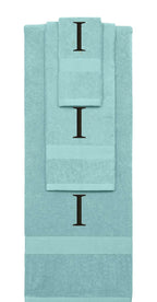 Nautical Teal monogrammed towel set with Black thread, Times New Roman font, initial H - 540 GSM cotton 3-piece