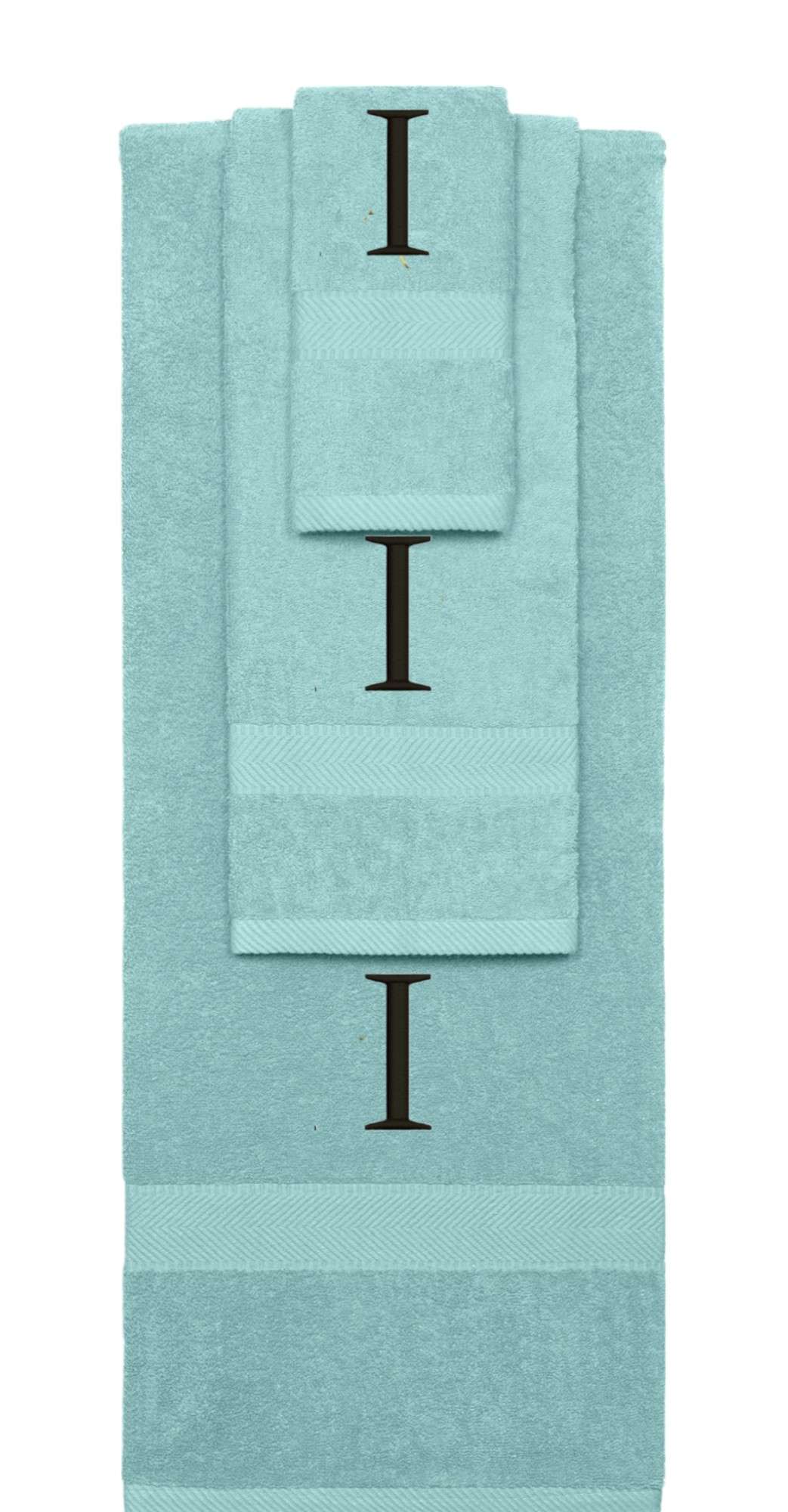 Nautical Teal monogrammed towel set with Black thread, Times New Roman font, initial H - 540 GSM cotton 3-piece