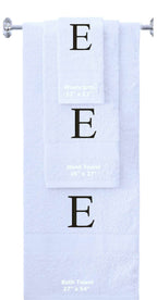 White monogrammed towel set with Black thread, Times New Roman font, initial E - 540 GSM cotton 3-piece