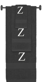 Charcoal monogrammed towel set with White thread, Times New Roman font, initial Z - 540 GSM cotton 3-piece